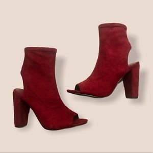 Lulu’s Burgundy Velvet Slingback Peep Toe Booties